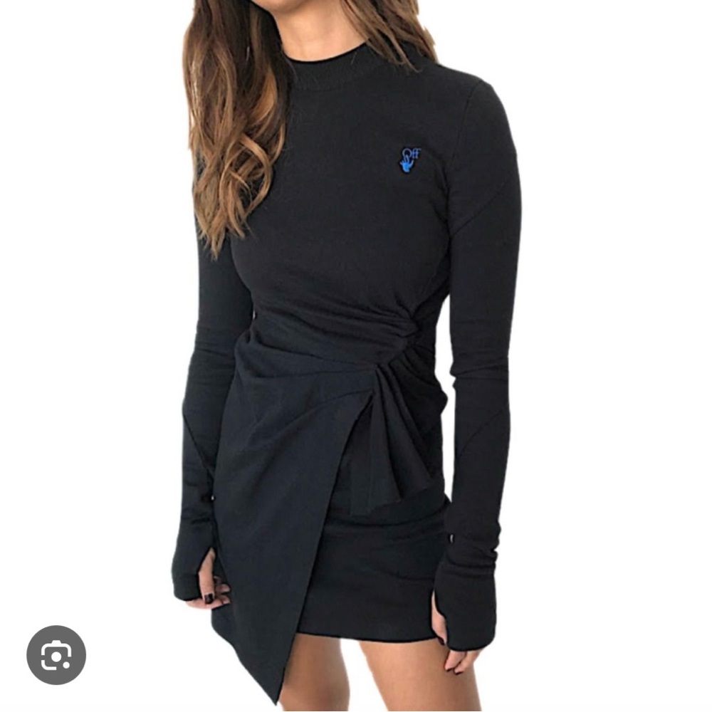 Off-White Mariacarla Wrap Dress Black Size 38 Knot Detail Mini Like New (US 4-6) - Picture 12 of 12
